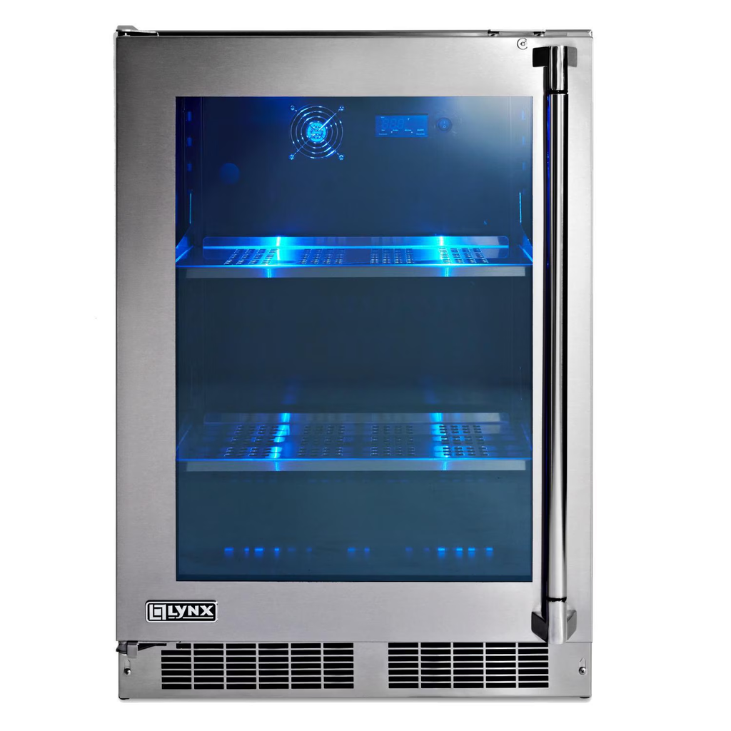 Lynx Undercounter Refrigeration Professional 24-Inch Refrigerator  w/ See Through Glass Door  with field-reversible doors-LN24REFG