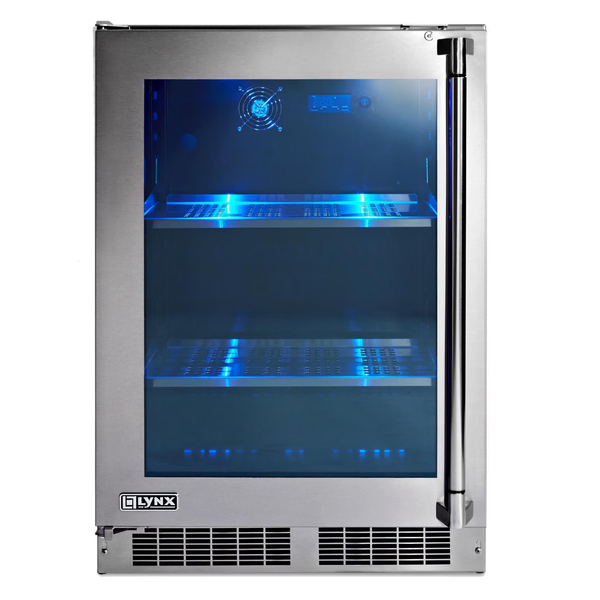 Lynx Undercounter Refrigeration Professional 24-Inch Refrigerator  w/ See Through Glass Door  with field-reversible doors-LN24REFG