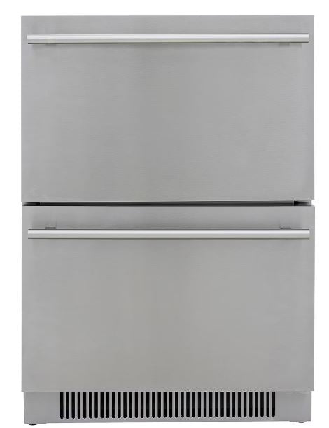 Grillscapes -Outdoor Kitchen 
Refrigerator : Blaze 
Blaze Double Drawer 5.1 Cu. Ft. 
Can hold up to 154 cans
ETL Approved for outdoor use
304 Stainless Steel
Soft-close gliding drawers
Digital thermostat and temperature display LED lighting