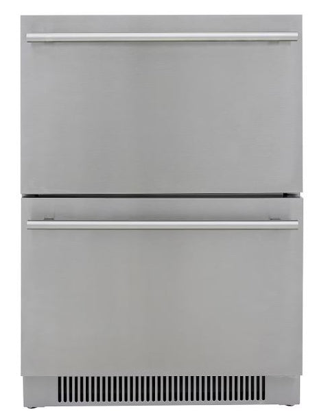 Grillscapes -Outdoor Kitchen 
Refrigerator : Blaze 
Blaze Double Drawer 5.1 Cu. Ft. 
Can hold up to 154 cans
ETL Approved for outdoor use
304 Stainless Steel
Soft-close gliding drawers
Digital thermostat and temperature display LED lighting