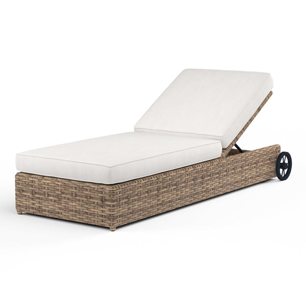 Sunset West Havana Tobacco Leaf Wicker Single Adjustable Chaise With Sunbrella Fabric Cushions In Canvas Flax - 1701-9