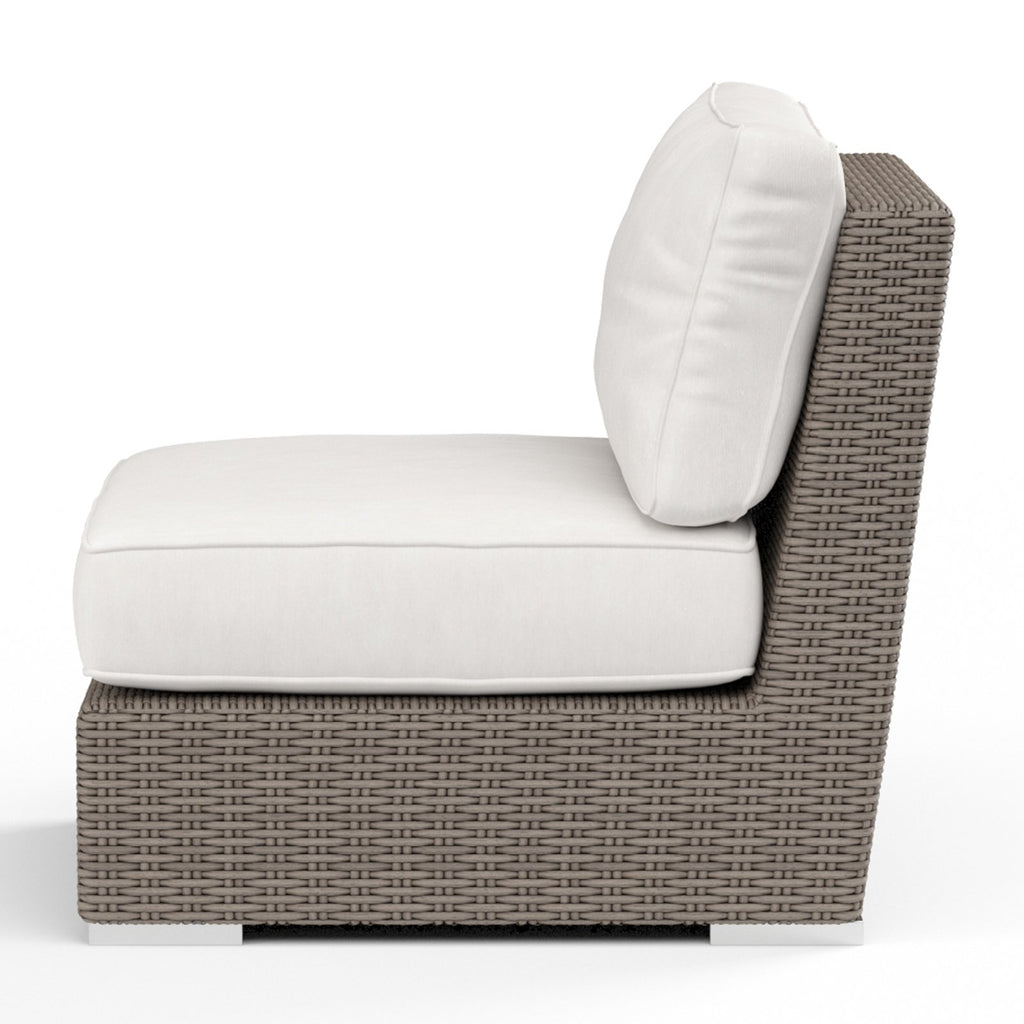 Sunset West Coronado Driftwood Wicker Armless Club Chair With Sunbrella Fabric Cushions In Canvas Flax - 2101-AC