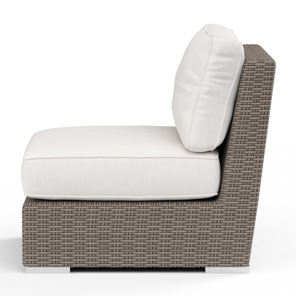 Sunset West Coronado Driftwood Wicker Armless Club Chair With Sunbrella Fabric Cushions In Canvas Flax - 2101-AC