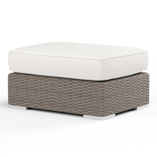 Sunset West Coronado Driftwood Wicker Ottoman With Sunbrella Fabric Cushion In Canvas Flax - 2101-OTT
