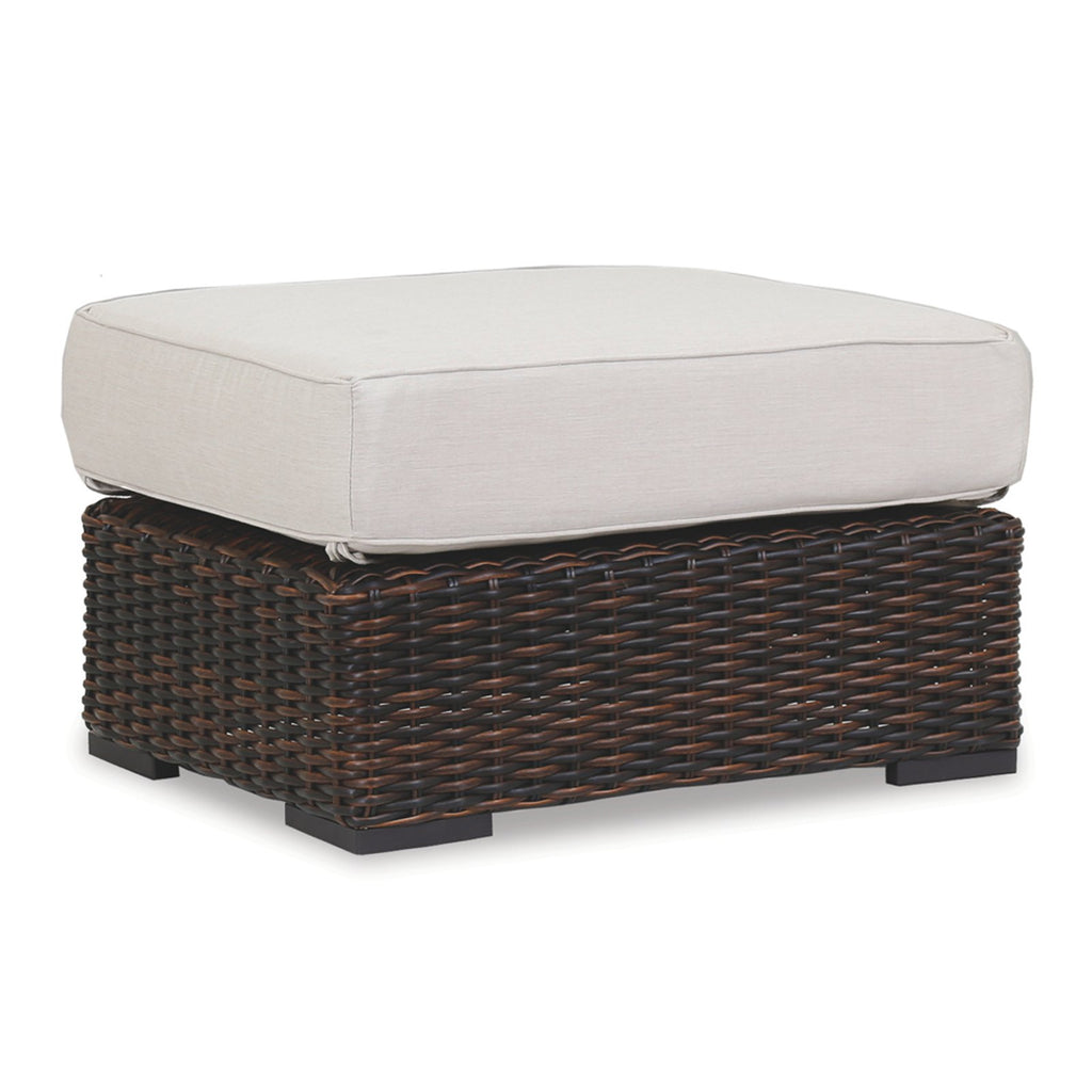 Sunset West Montecito Cognac Wicker Ottoman With Sunbrella Cushion In Canvas Flax - 2501-OTT