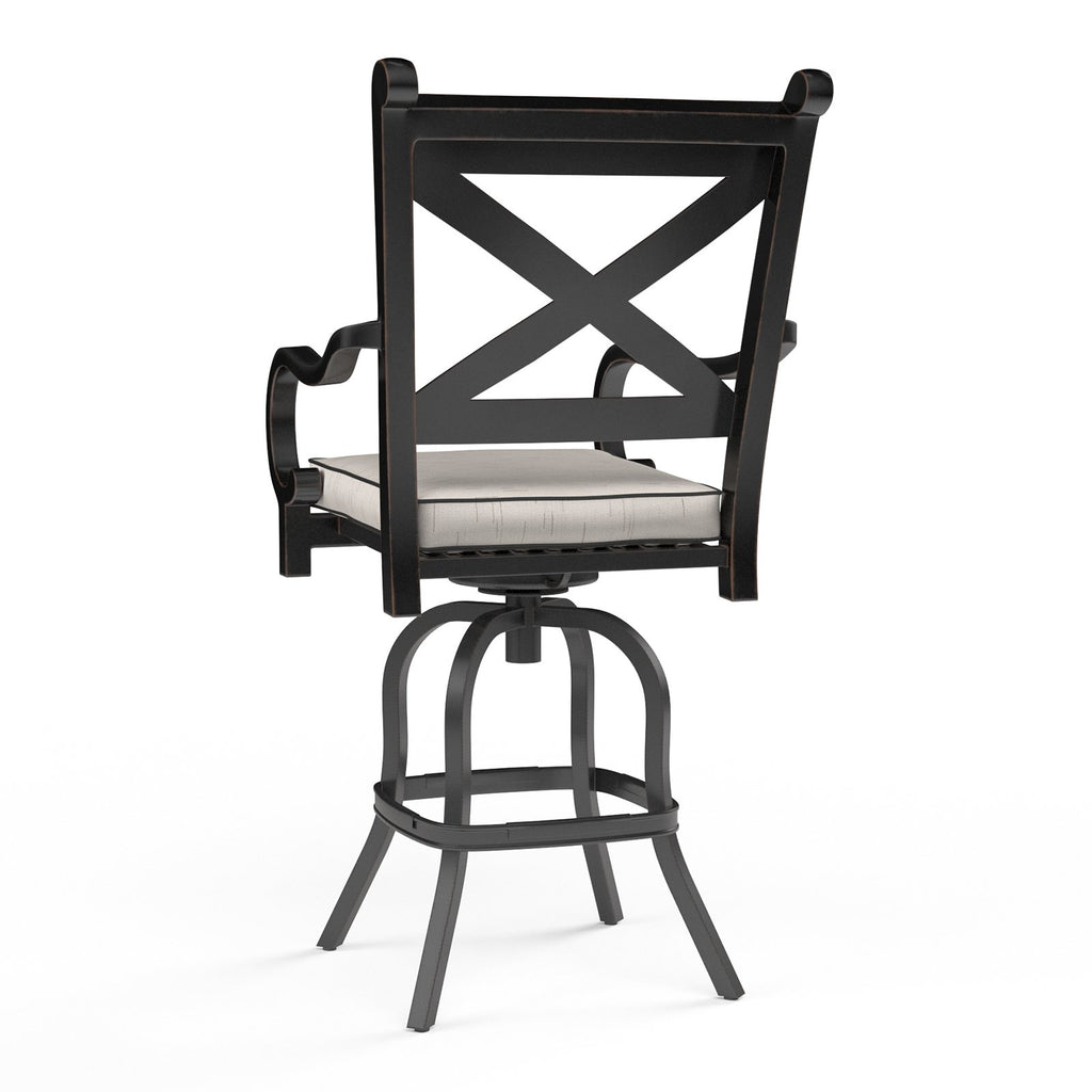 Sunset West Monterey Barstool With Old World Copper Rub Frame And Sunbrella Fabric Cushion In Frequency Sand With Contrasting Walnut Welt Stitching - 3001-7B