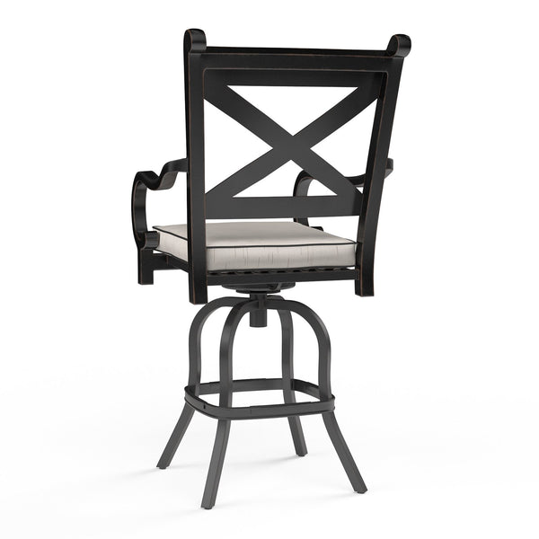 Sunset West Monterey Barstool With Old World Copper Rub Frame And Sunbrella Fabric Cushion In Frequency Sand With Contrasting Walnut Welt Stitching - 3001-7B