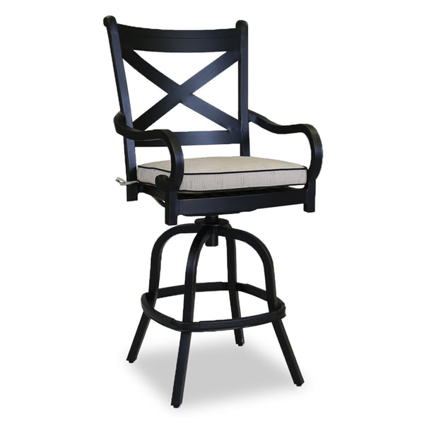 Sunset West Monterey Counter Stool With Old World Copper Rub Frame And Sunbrella Fabric Cushion In Frequency Sand With Contrasting Walnut Welt Stitching - 3001-7C