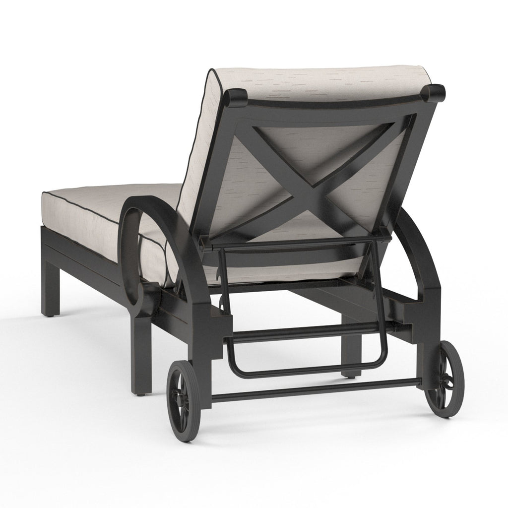 Sunset West Monterey Single Adjustable Chaise With Old World Copper Rub Frame And Sunbrella Fabric Cushions In Frequency Sand With Contrasting Walnut Welt Stitching - 3001-9