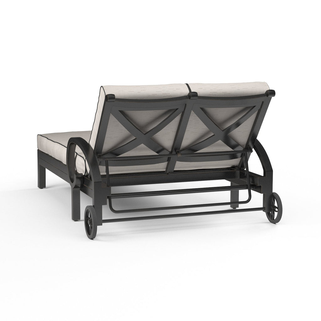 Sunset West Monterey Double Adjustable Chaise With Old World Copper Rub Frame And Sunbrella Fabric Cushions In Frequency Sand With Contrasting Walnut Welt Stitching - 3001-99