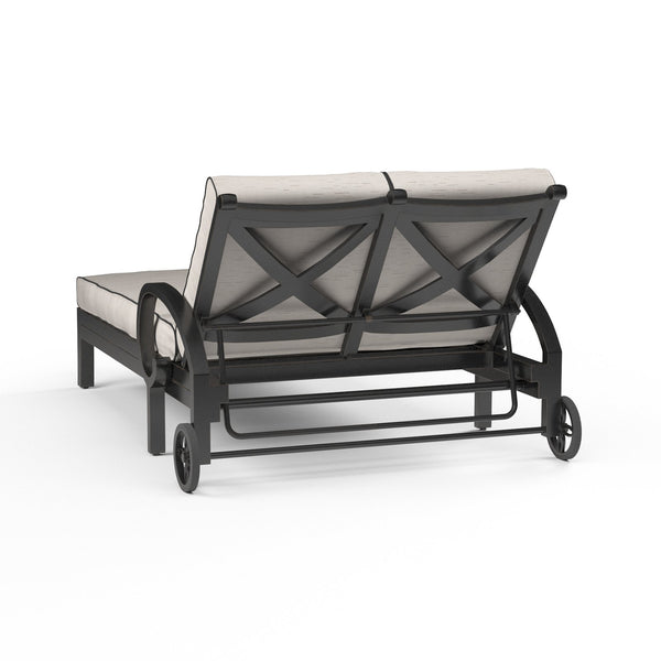 Sunset West Monterey Double Adjustable Chaise With Old World Copper Rub Frame And Sunbrella Fabric Cushions In Frequency Sand With Contrasting Walnut Welt Stitching - 3001-99