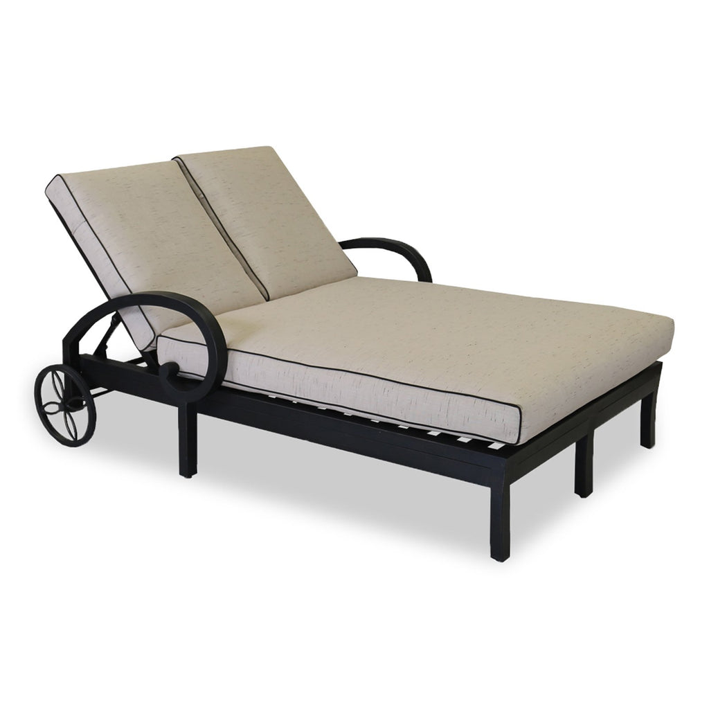 Sunset West Monterey Double Adjustable Chaise With Old World Copper Rub Frame And Sunbrella Fabric Cushions In Frequency Sand With Contrasting Walnut Welt Stitching - 3001-99