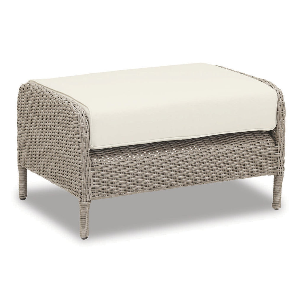 Sunset West Manhattan Dove Grey Wicker Ottoman With Sunbrella Cushion In Linen Canvas - 3301-OTT