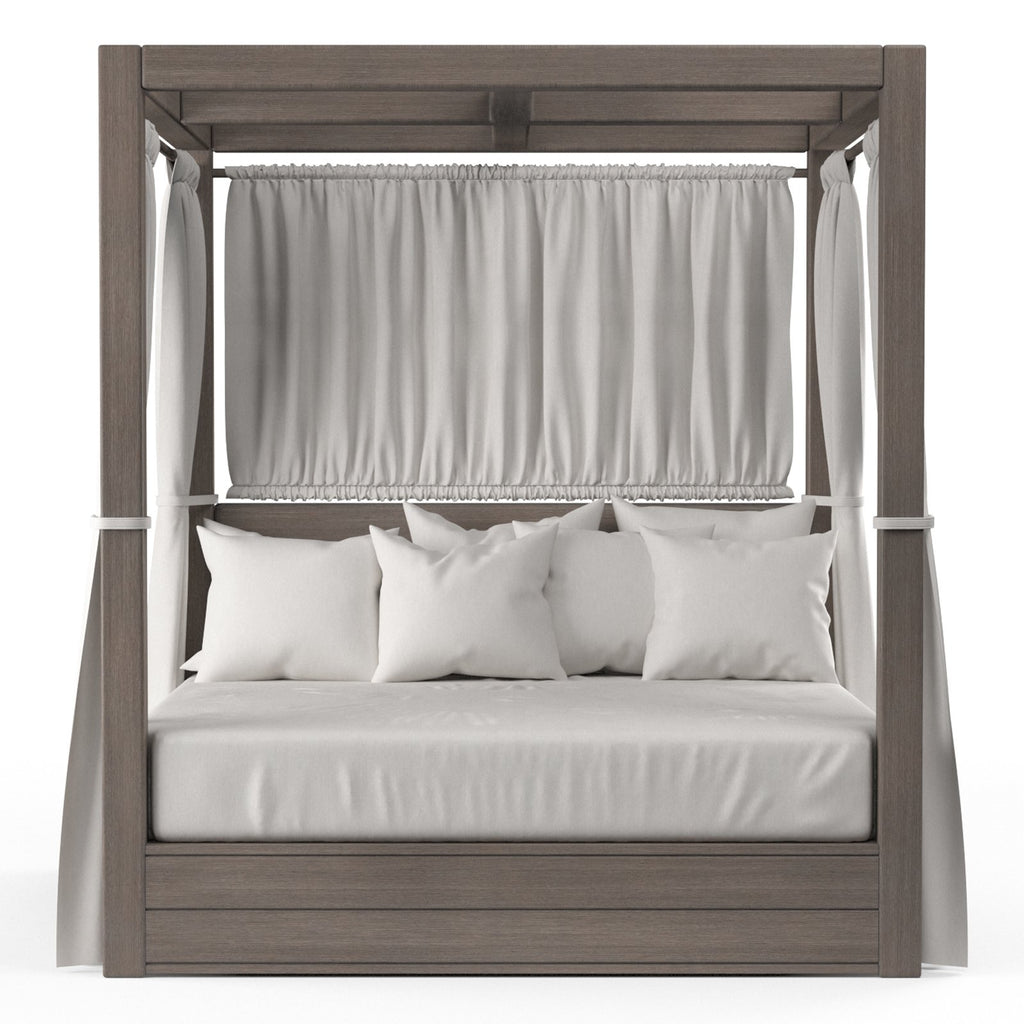 Sunset West Laguna Resort King Daybed With Powder Coated Driftwood Frame, Pillows, Drapery and Mattress Cushion (Grade "A" Fabric) - 3501-DB