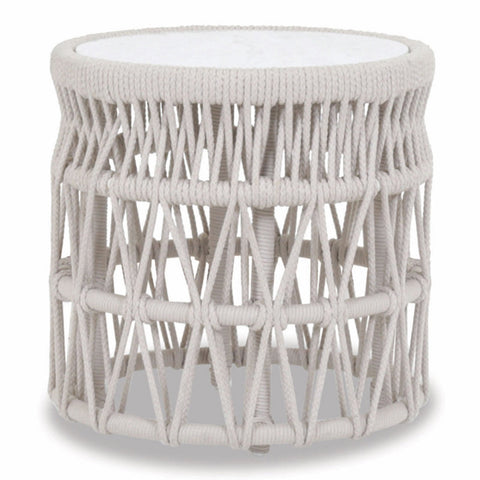Sunset West Dana 20-Inch Round Natural Rope Wrapped End Table With Honed Carrara Marble Top - 4301-ET