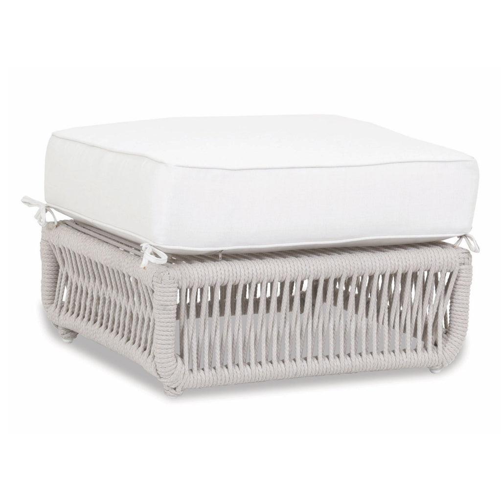 Sunset West Dana Natural Rope Wrapped Ottoman With Sunbrella Fabric Cushion In Linen Canvas - 4301-OTT