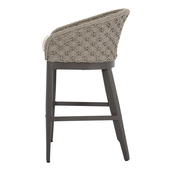 Sunset West Marbella Weather Stone Grey Rope Wrapped Barstool With Sunbrella Cushion In Echo Ash - 4501-7B