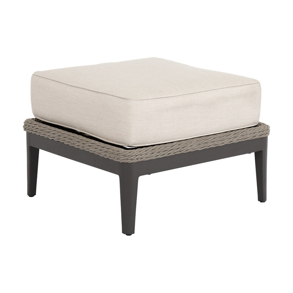 Sunset West Marbella Weather Stone Grey Rope Wrapped Ottoman With Sunbrella Cushion In Echo Ash - 4501-OTT