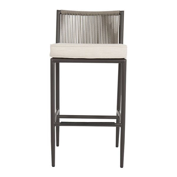 Sunset West Pietra Counter Stool With Matte Graphite Frame, Stone Grey Rope Back and Sunbrella Fabric Cushion In Echo Ash - 4601-7C