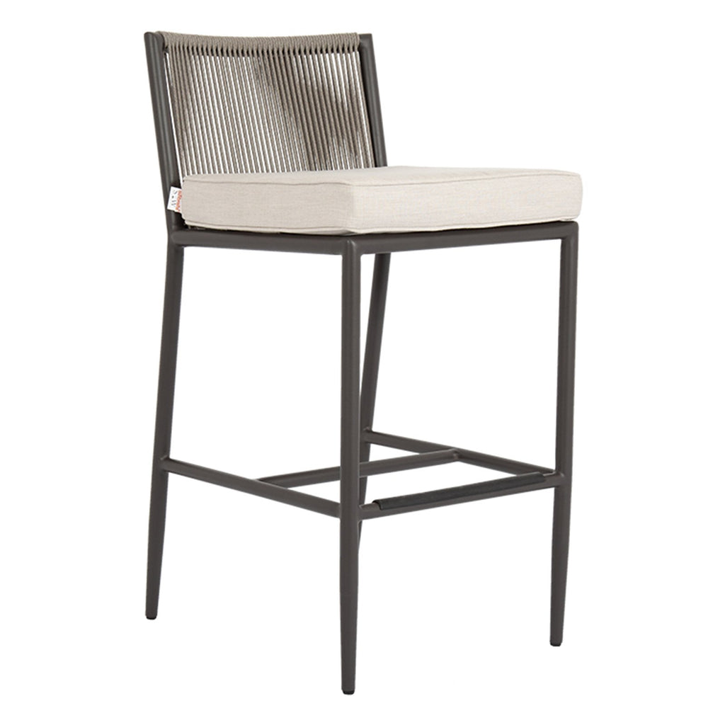 Sunset West Pietra Barstool With Matte Graphite Frame, Stone Grey Rope Back and Sunbrella Fabric Cushion In Echo Ash - 4601-7B