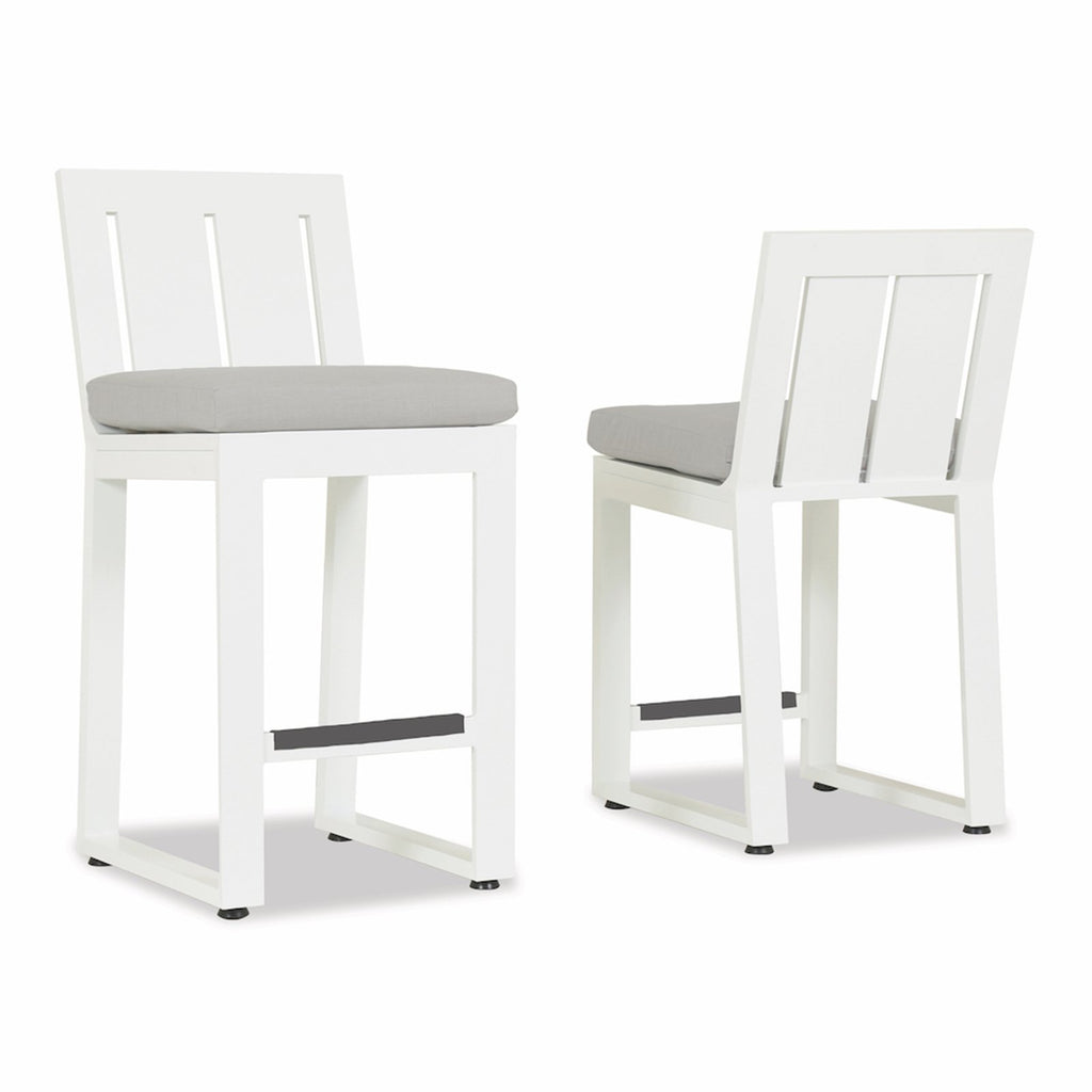 Sunset West Newport Barstool With Satin Frost Frame and Sunbrella Fabric Cushion In Cast Silver - 4801-7B