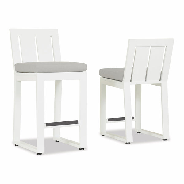 Sunset West Newport Barstool With Satin Frost Frame and Sunbrella Fabric Cushion In Cast Silver - 4801-7B