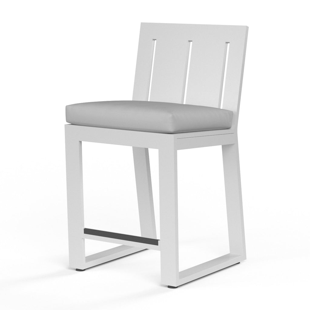 Sunset West Newport Barstool With Satin Frost Frame and Sunbrella Fabric Cushion In Cast Silver - 4801-7B