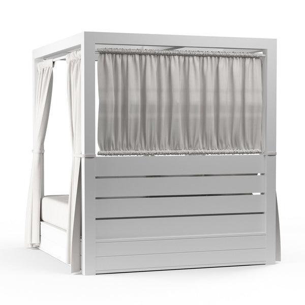 Sunset West Newport Resort King Daybed With Satin Frost Frame, Pillows, Drapery and King Size Mattress Cushion (A Grade Fabric) - 4801-DB