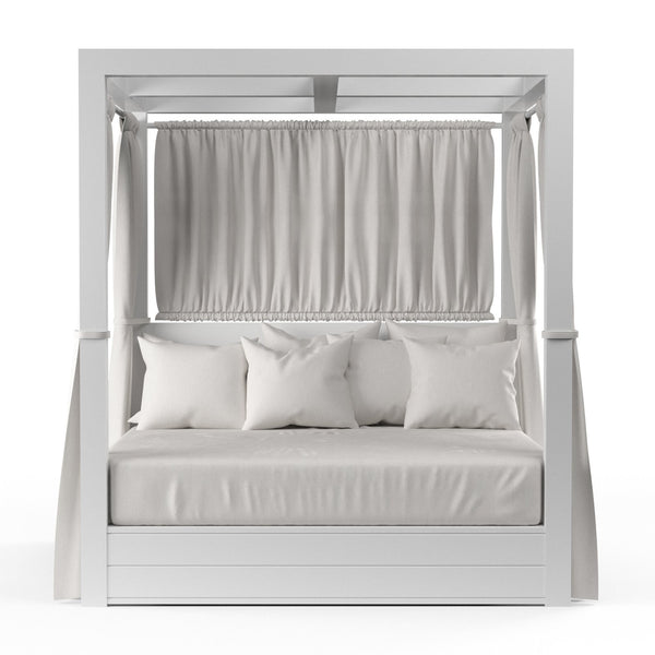 Sunset West Newport Resort King Daybed With Satin Frost Frame, Pillows, Drapery and King Size Mattress Cushion (A Grade Fabric) - 4801-DB