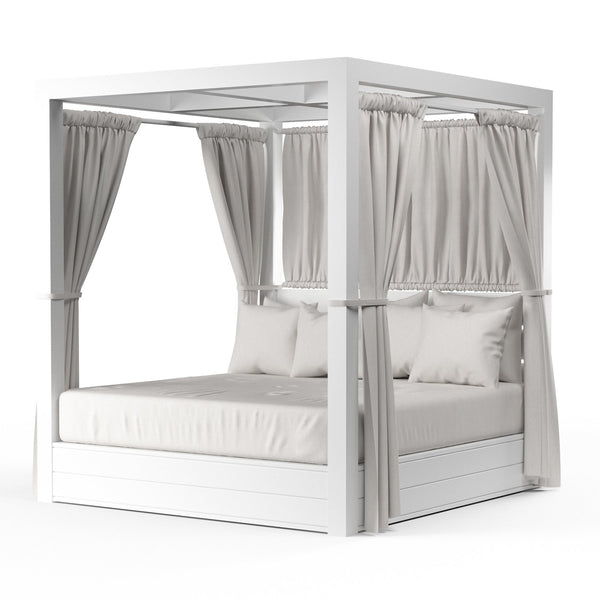 Sunset West Newport Resort King Daybed With Satin Frost Frame, Pillows, Drapery and King Size Mattress Cushion (A Grade Fabric) - 4801-DB