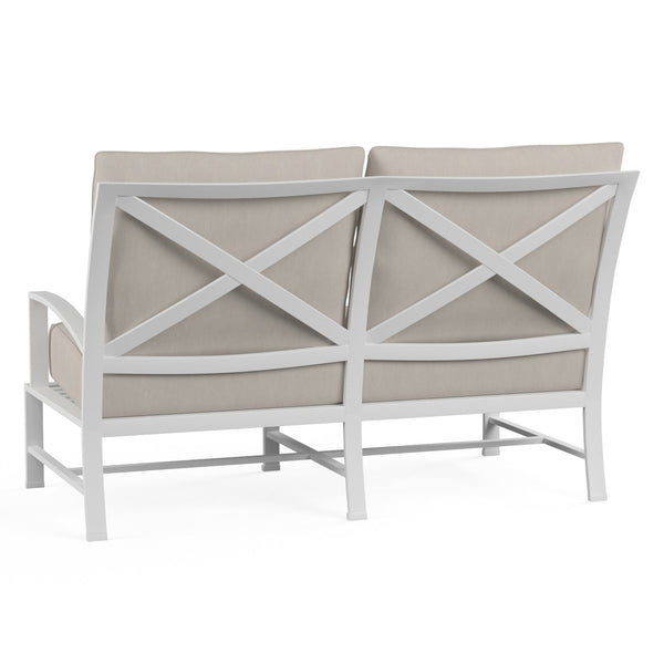 Sunset West Bristol Loveseat With Frost Frame And Sunbrella Fabric Cushions In Canvas Flax - 501-22
