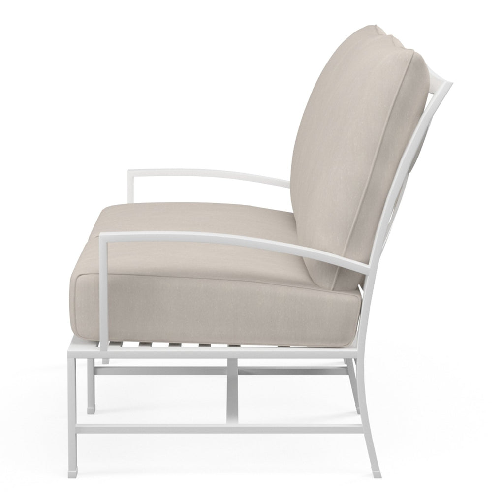 Sunset West Bristol Loveseat With Frost Frame And Sunbrella Fabric Cushions In Canvas Flax - 501-22