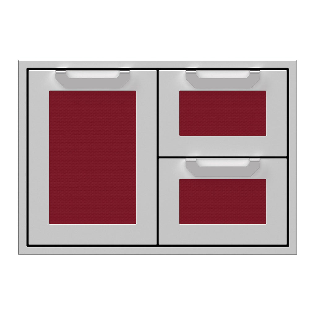 Hestan 30-Inch Double Drawer and Storage Door Combination w/ Recessed Marquise Accent Panel in Burgundy - AGSDR30-BG