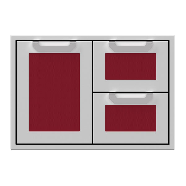 Hestan 30-Inch Double Drawer and Storage Door Combination w/ Recessed Marquise Accent Panel in Burgundy - AGSDR30-BG