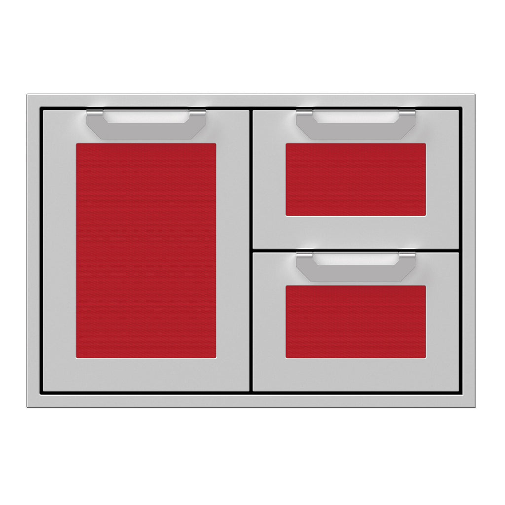 Hestan 30-Inch Double Drawer and Storage Door Combination w/ Recessed Marquise Accent Panel in Red - AGSDR30-RD
