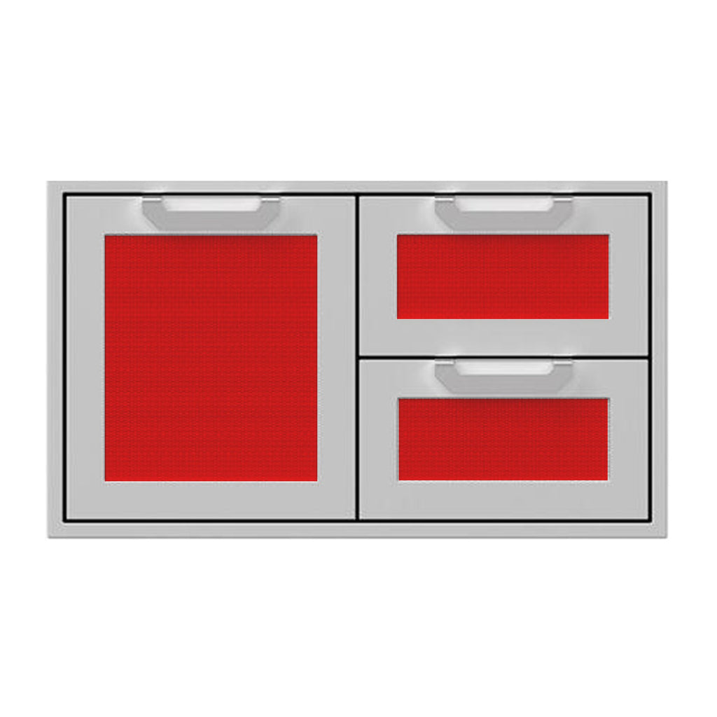 Hestan 36-Inch Double Drawer and Storage Door Combination w/ Recessed Marquise Accent Panel in Red - AGSDR36-RD