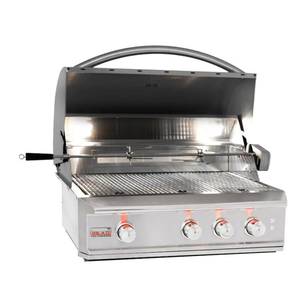 Blaze Professional LUX 34-Inch Natural Gas Built-In 3 Burner Grill with Infrared Rear Burner, Rotisserie and Lights - BLZ-3PRO-NG