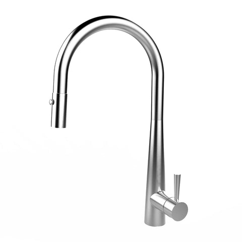 E2 Stainless Solid Stainless Steel Hot & Cold Water Gooseneck Faucet w/ Single Lever Water Control, Retractable Spray Head and Selectable Spray Patterns - XC0720/Greenbrae