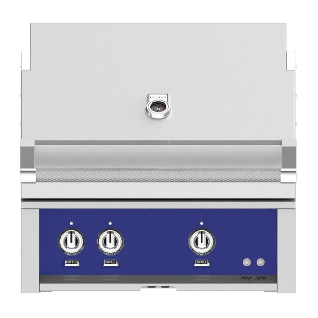 Hestan 30-Inch Natural Gas Built-In Grill, 1 Sear - 1 Trellis w/Rotisserie in Blue - GMBR30-NG-BU