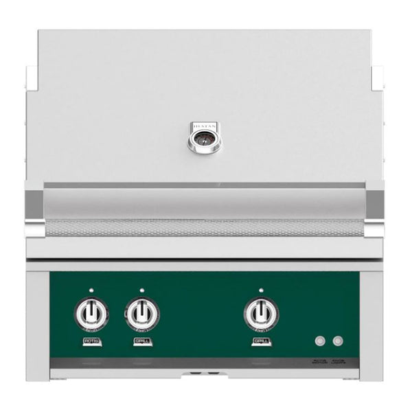 Hestan 30-Inch Natural Gas Built-In Grill - 2 Trellis w/ Rotisserie in Green - GABR30-NG-GR
