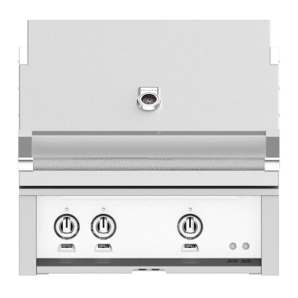 Hestan 30-Inch Natural Gas Built-In Grill - 2 Trellis w/ Rotisserie in White - GABR30-NG-WH