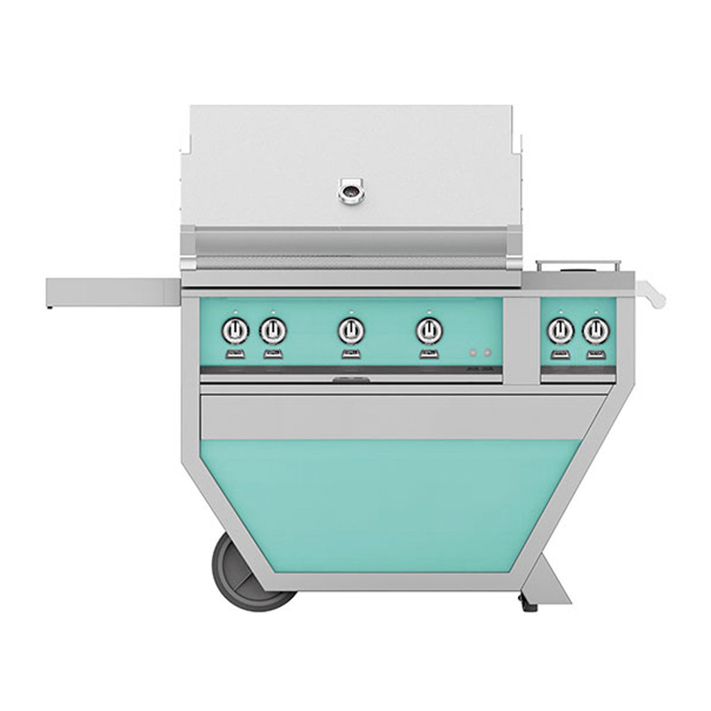 Hestan 36-Inch Propane Gas Freestanding Deluxe Grill with Double Side Burner, 1 Sear - 2 Trellis w/ Rotisserie in Turquoise - GMBR36CX2-LP-TQ