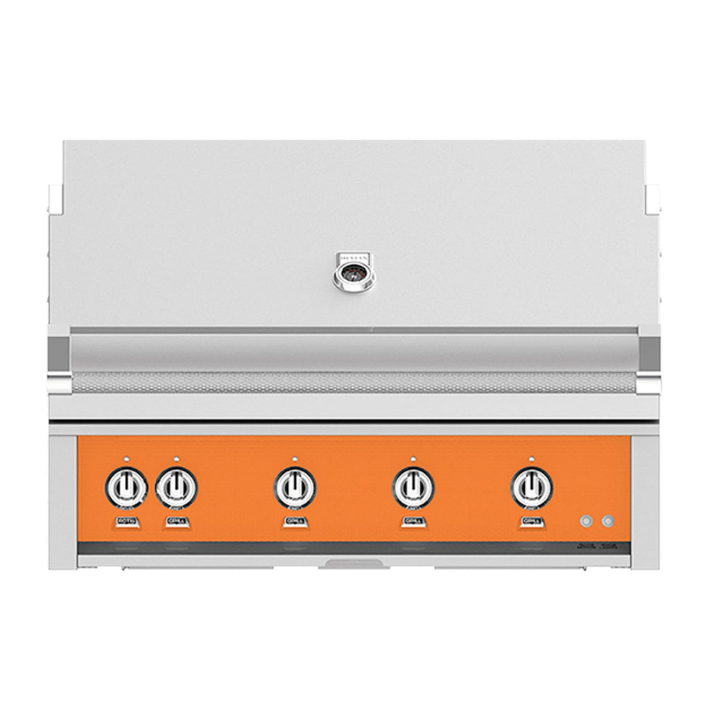 Hestan 42-Inch Natural Gas Built-In Grill, 1 Sear - 3 Trellis w/Rotisserie in Orange - GMBR42-NG-OR