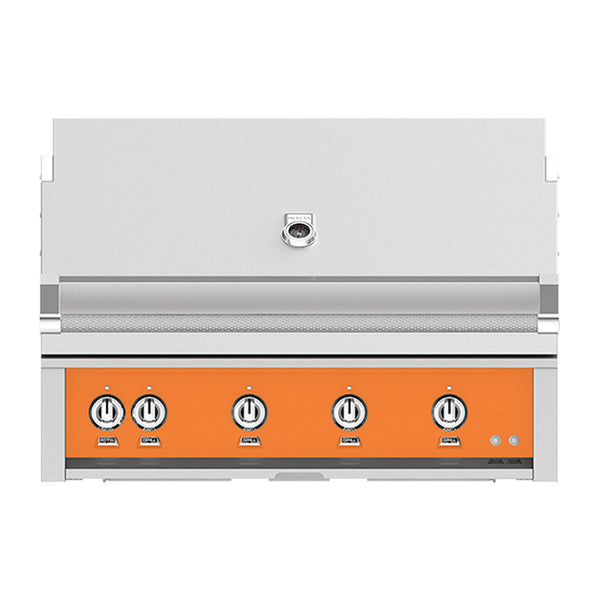 Hestan 42-Inch Natural Gas Built-In Grill, 1 Sear - 3 Trellis w/Rotisserie in Orange - GMBR42-NG-OR