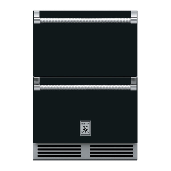 Hestan 24-Inch Outdoor Refrigerator Drawer (Upper) and Freezer Drawer (Lower) w/ Lock in Black - GRFR24-BK