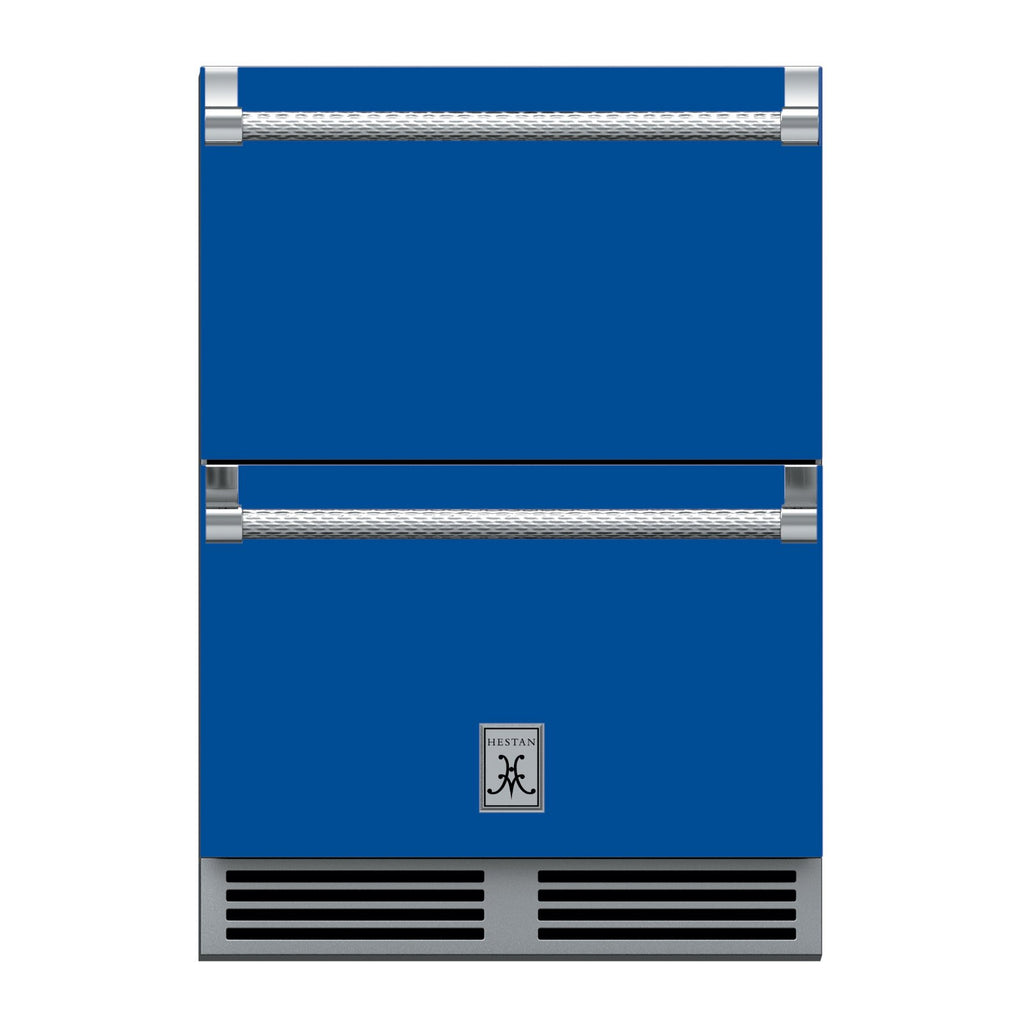 Hestan 24-Inch Outdoor Refrigerator Drawer (Upper) and Freezer Drawer (Lower) w/ Lock in Blue - GRFR24-BU