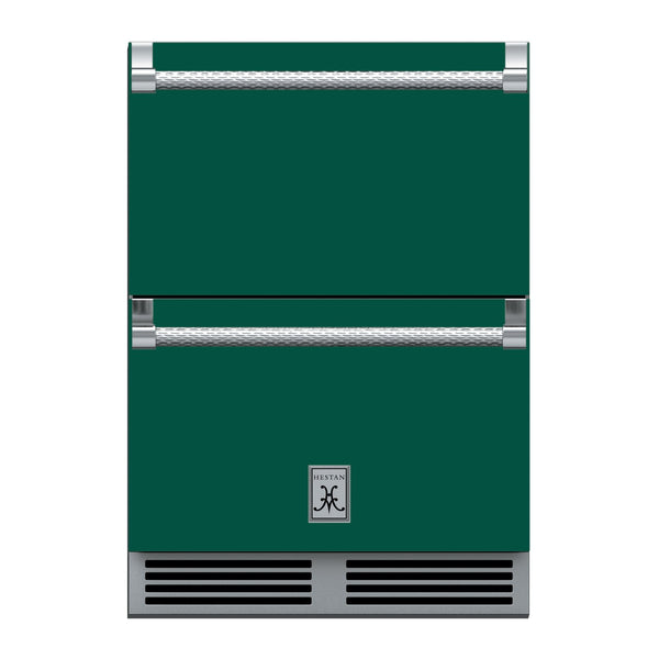 Hestan 24-Inch Outdoor Refrigerator Drawer (Upper) and Freezer Drawer (Lower) w/ Lock in Green - GRFR24-GR