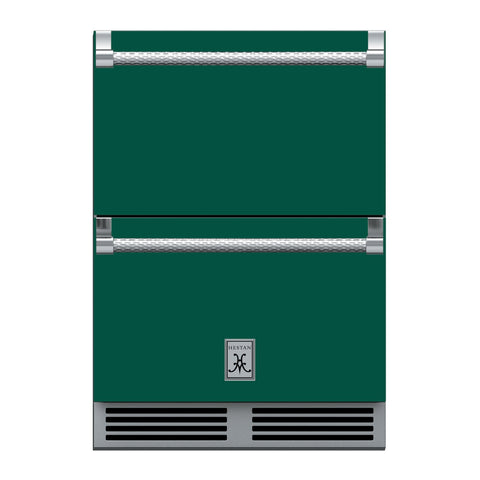 Hestan 24-Inch Outdoor Refrigerator Drawer (Upper) and Freezer Drawer (Lower) w/ Lock in Green - GRFR24-GR