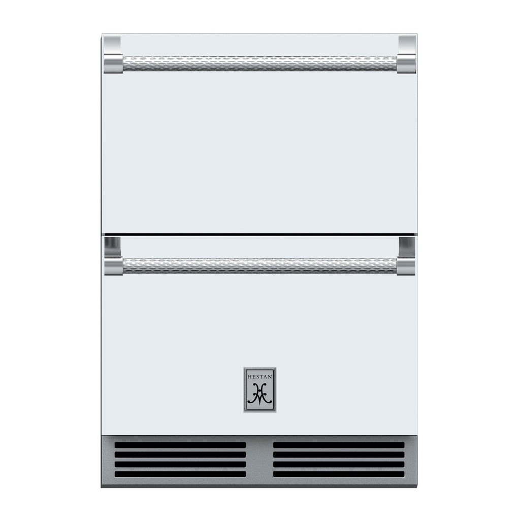 Hestan 24-Inch Outdoor Refrigerator Drawer (Upper) and Freezer Drawer (Lower) w/ Lock in White - GRFR24-WH