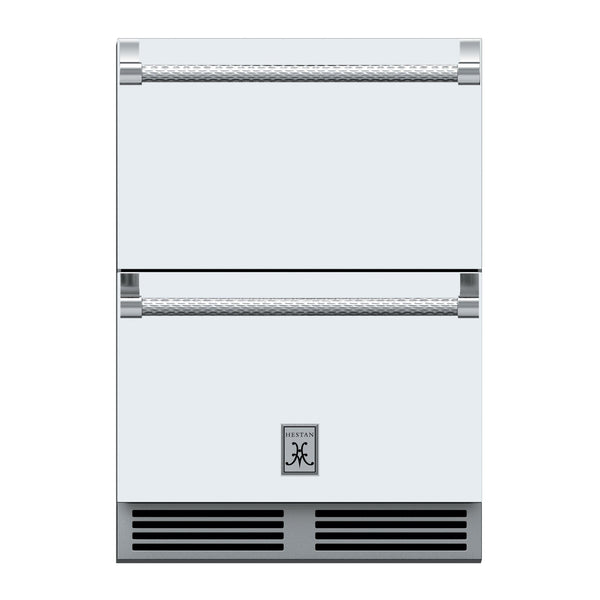 Hestan 24-Inch Outdoor Refrigerator Drawer (Upper) and Freezer Drawer (Lower) w/ Lock in White - GRFR24-WH